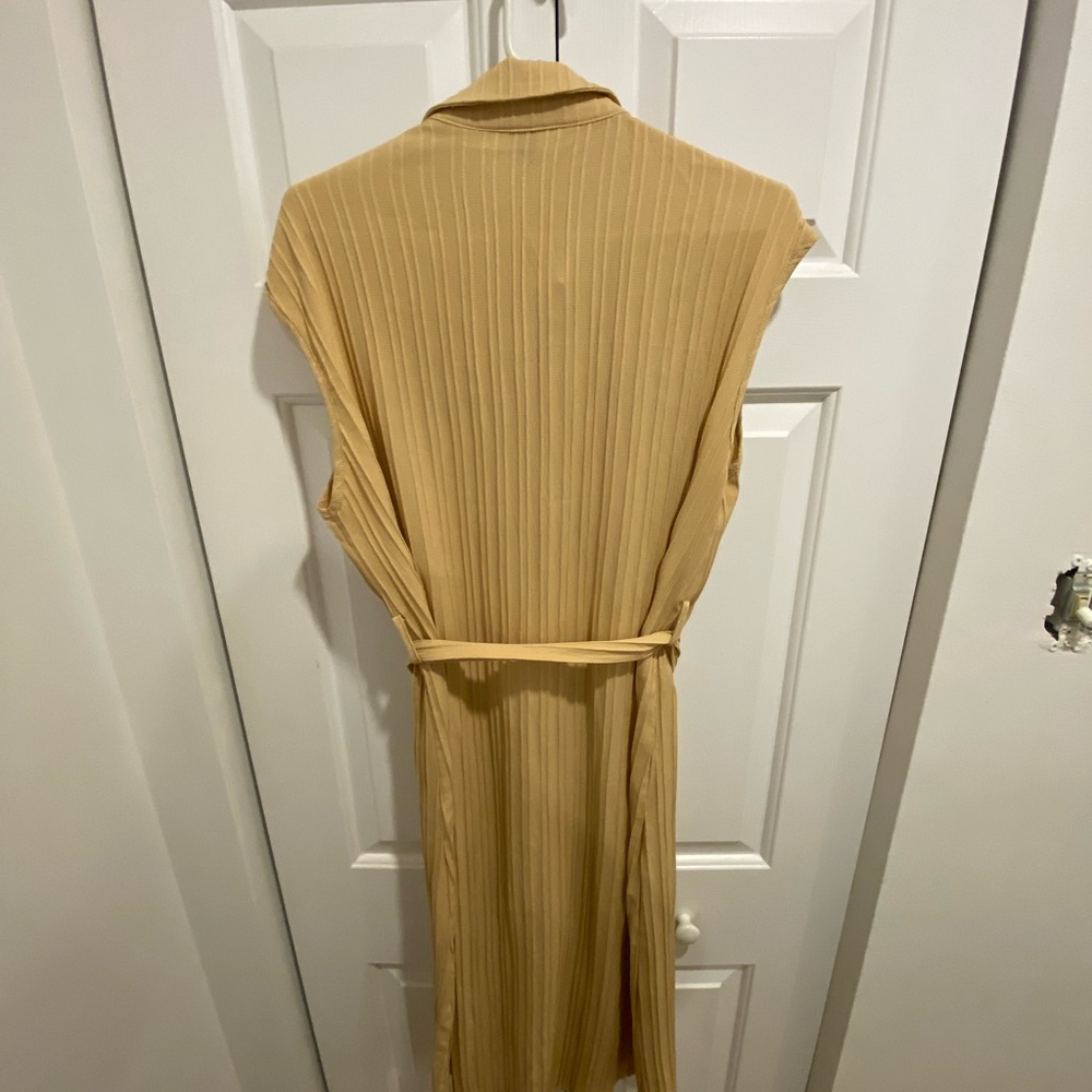 SHEIN Beige Ribbed Midi Shirt Dress Size L – Belted Summer Dress - Picture 2 of 5